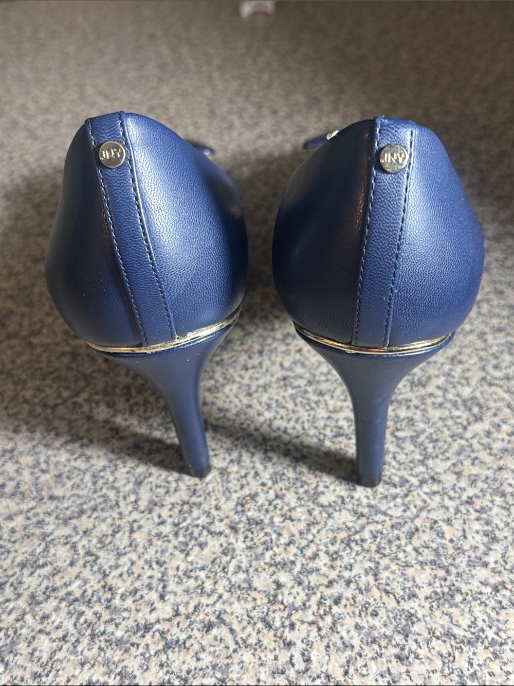 Jones New York Navy Pointed Toe Pumps with Gold Buckle - Picture 6 of 7